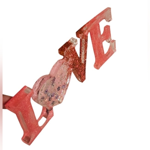 Handmade Resin Pink Glitter LOVE Sign glitter pink Fluid Art Valentine's Day - Picture 13 of 16